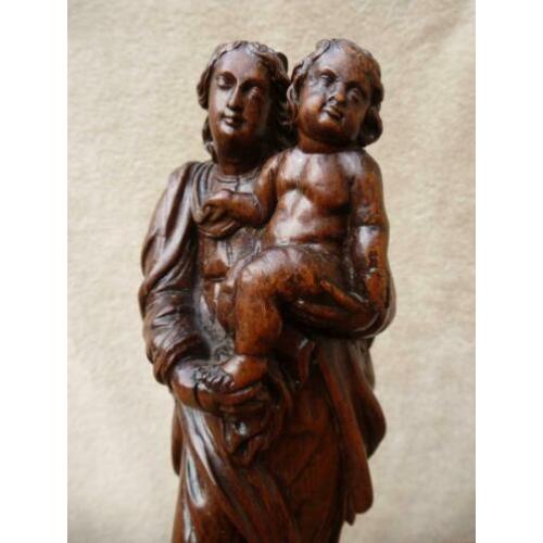 Maria Madonna met kind antiek eiken houten beeld Heilige
