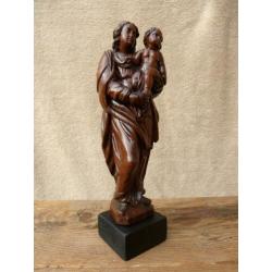 Maria Madonna met kind antiek eiken houten beeld Heilige