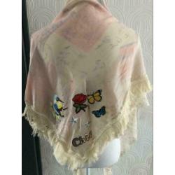 Omslagdoek met franje - beige / cremekleur