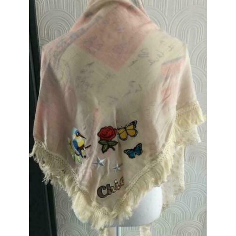 Omslagdoek met franje - beige / cremekleur