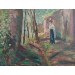 Schilderij "Dame in laan" / Olieverf op doek