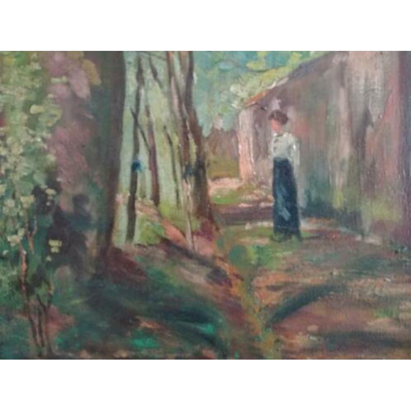 Schilderij "Dame in laan" / Olieverf op doek