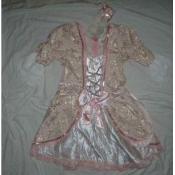 Leuke roze/goud/witte MARKIES/MARIE ANTOINETTE jurk + haarcl