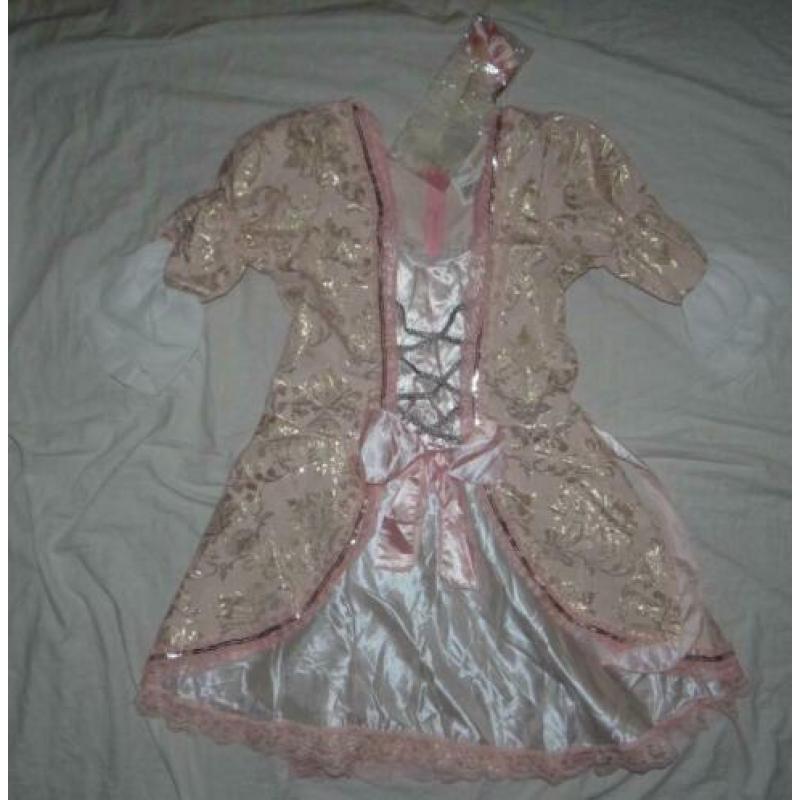 Leuke roze/goud/witte MARKIES/MARIE ANTOINETTE jurk + haarcl