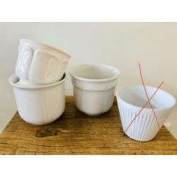 Vintage retro witte aardewerk bloempot, plantenpot, 3 stuks