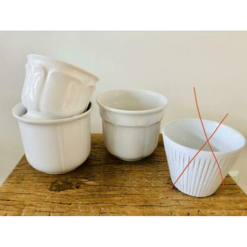 Vintage retro witte aardewerk bloempot, plantenpot, 3 stuks