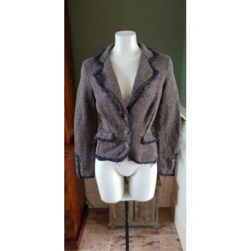 ZGAN bruin met blauw MOSCOW colbert mt S 36, jasje, jas