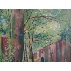 Schilderij "Dame in laan" / Olieverf op doek