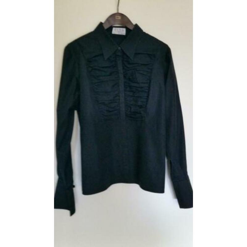 Thomas Pink blouse zwart glanzend gerimpelde voorkant