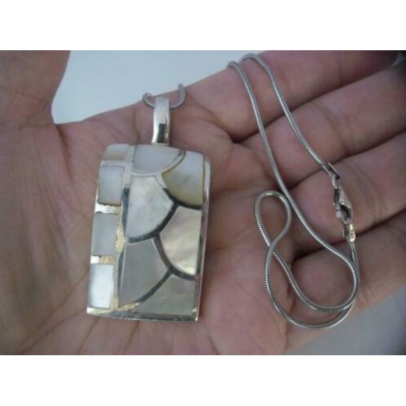zilveren slangenketting met grote zilveren hanger [1105]