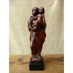Maria Madonna met kind antiek eiken houten beeld Heilige