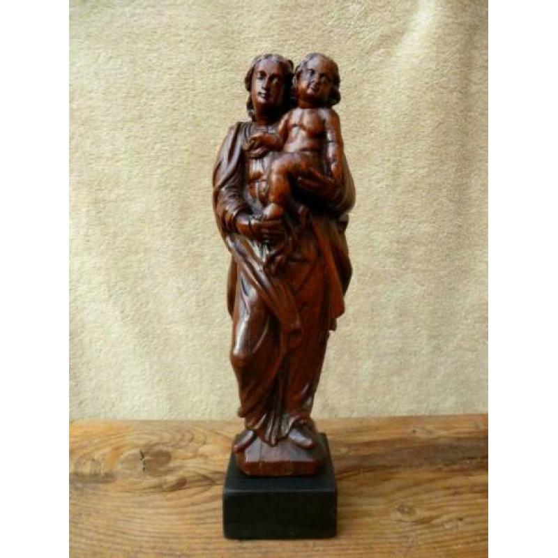 Maria Madonna met kind antiek eiken houten beeld Heilige