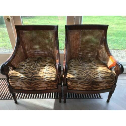 Fauteuils 2 hout webbing zitting stof