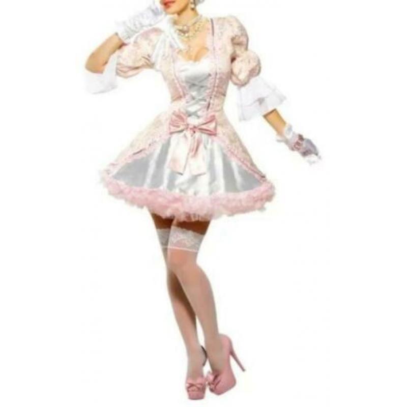 Leuke roze/goud/witte MARKIES/MARIE ANTOINETTE jurk + haarcl