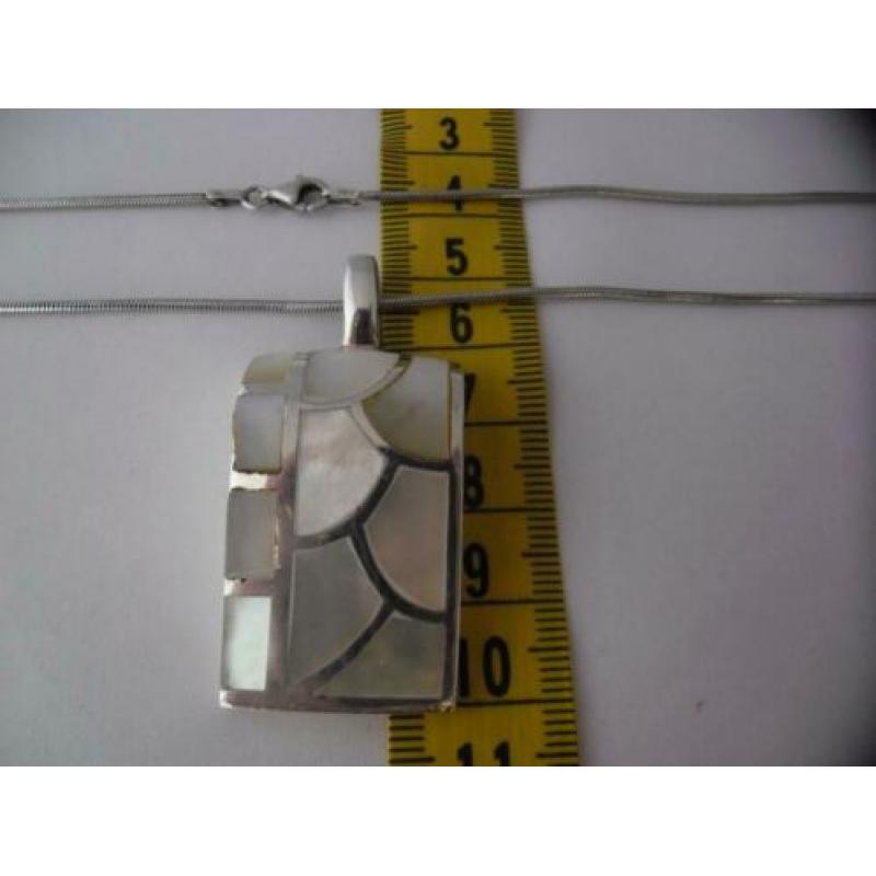 zilveren slangenketting met grote zilveren hanger [1105]