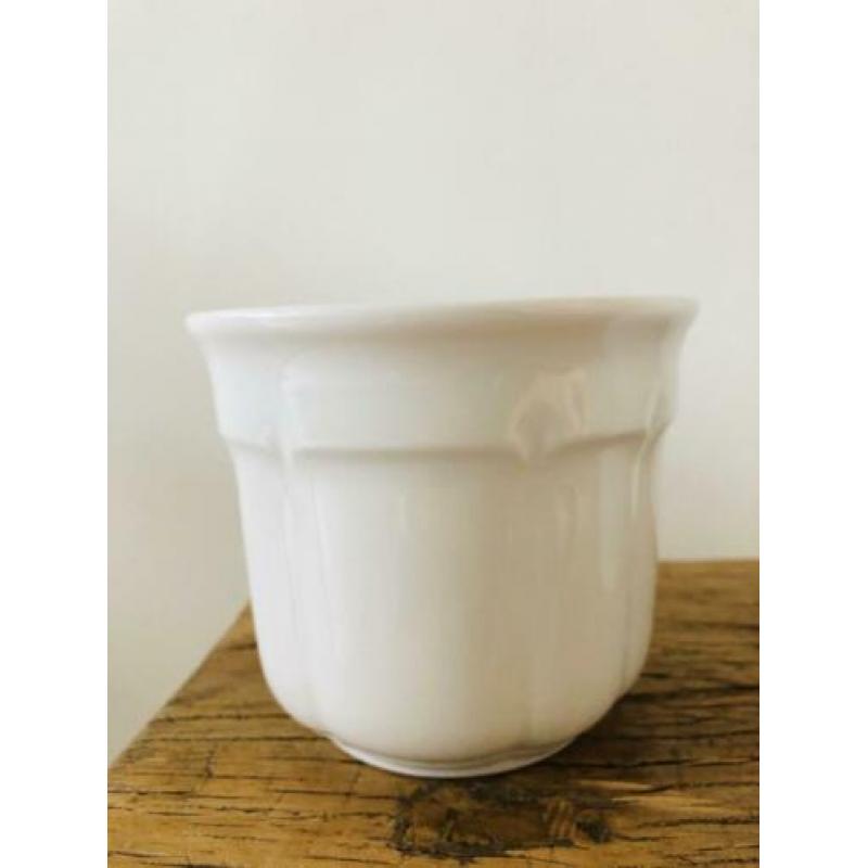 Vintage retro witte aardewerk bloempot, plantenpot, 3 stuks