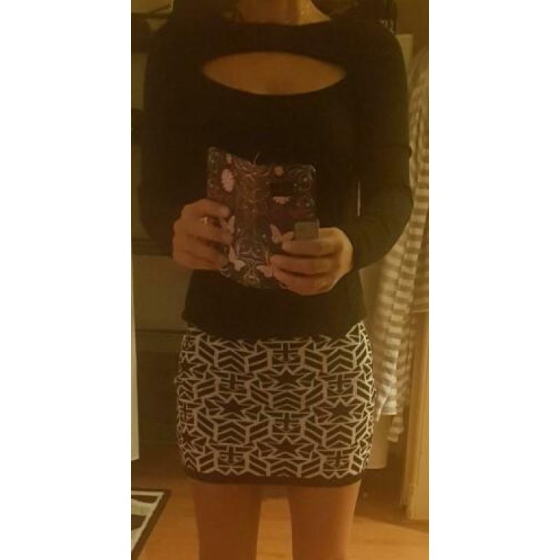 Trui kleding rok zwart wit mini rokje s dames setje set