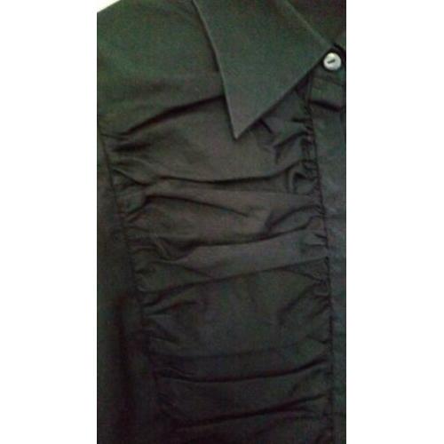 Thomas Pink blouse zwart glanzend gerimpelde voorkant