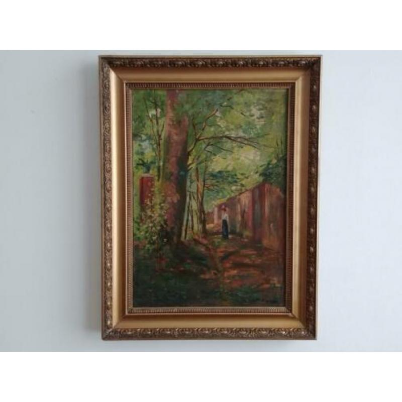 Schilderij "Dame in laan" / Olieverf op doek