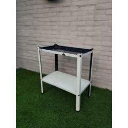 Industriële vintage stalen bijzettafel trolley tv kastje