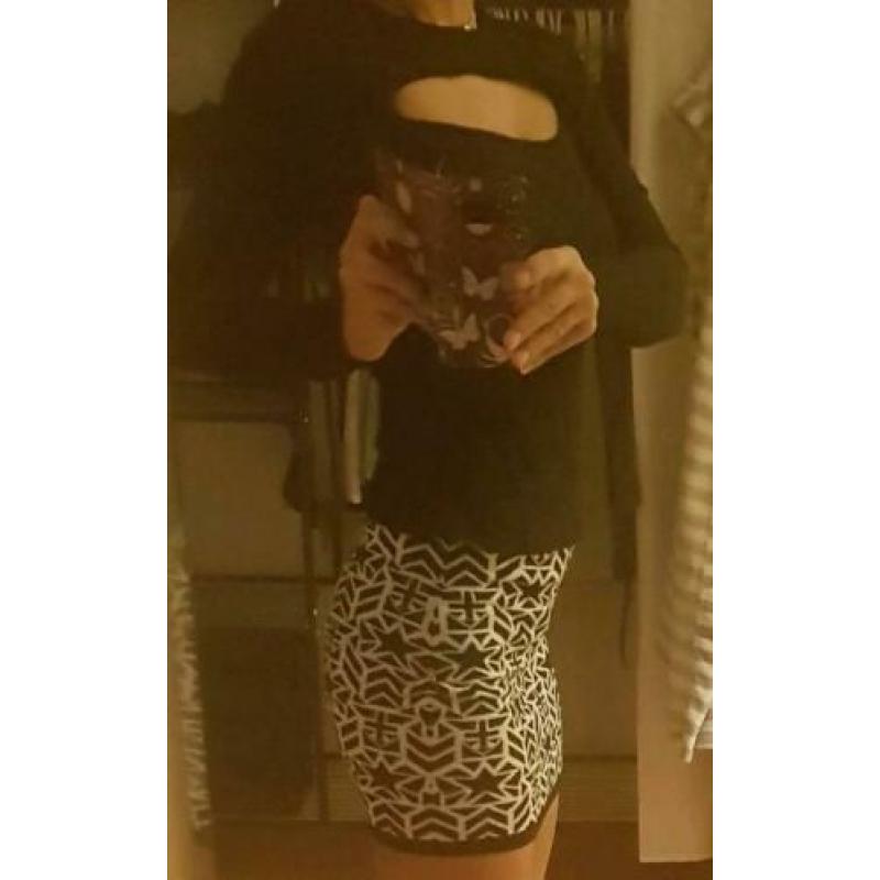 Trui kleding rok zwart wit mini rokje s dames setje set