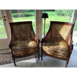 Fauteuils 2 hout webbing zitting stof