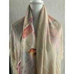 Omslagdoek met franje - beige / cremekleur