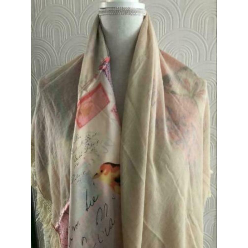 Omslagdoek met franje - beige / cremekleur