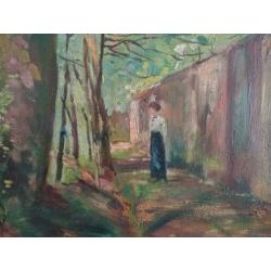 Schilderij "Dame in laan" / Olieverf op doek