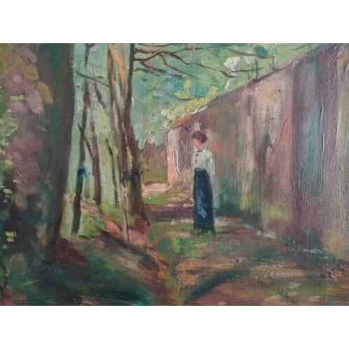 Schilderij "Dame in laan" / Olieverf op doek