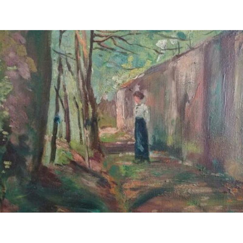Schilderij "Dame in laan" / Olieverf op doek