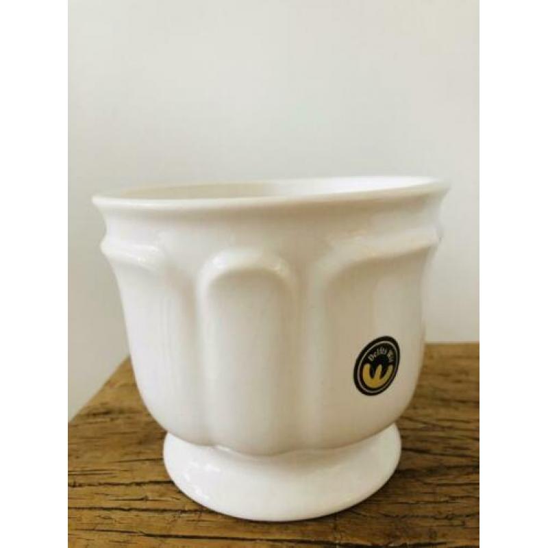 Vintage retro witte aardewerk bloempot, plantenpot, 3 stuks