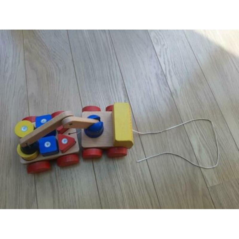 Hijskraan met blokken, veelkleurig, beuken