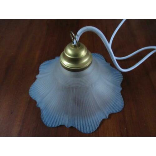 Glazen hanglamp rokkap blauw jaren 40