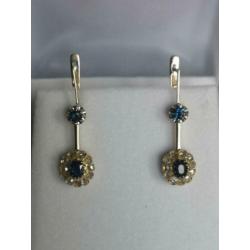Antieke gouden oorhangers met saffier en diamanten