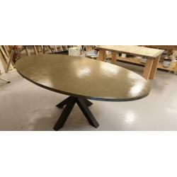 ovale betonlook eettafel olijf groen