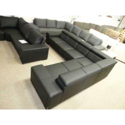 n559 strak zwart leder 3h3 hoekbank