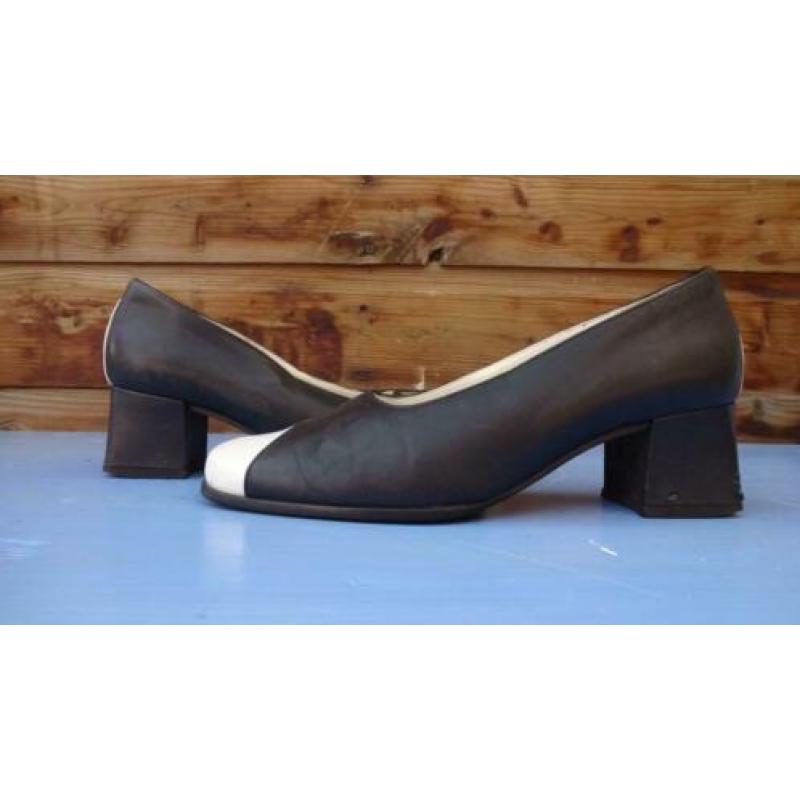 Vintage Retro Helioform Pumps D.Blauw/Wit Mt 6 39 Top staat'