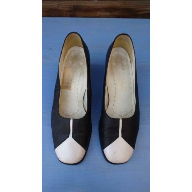 Vintage Retro Helioform Pumps D.Blauw/Wit Mt 6 39 Top staat'