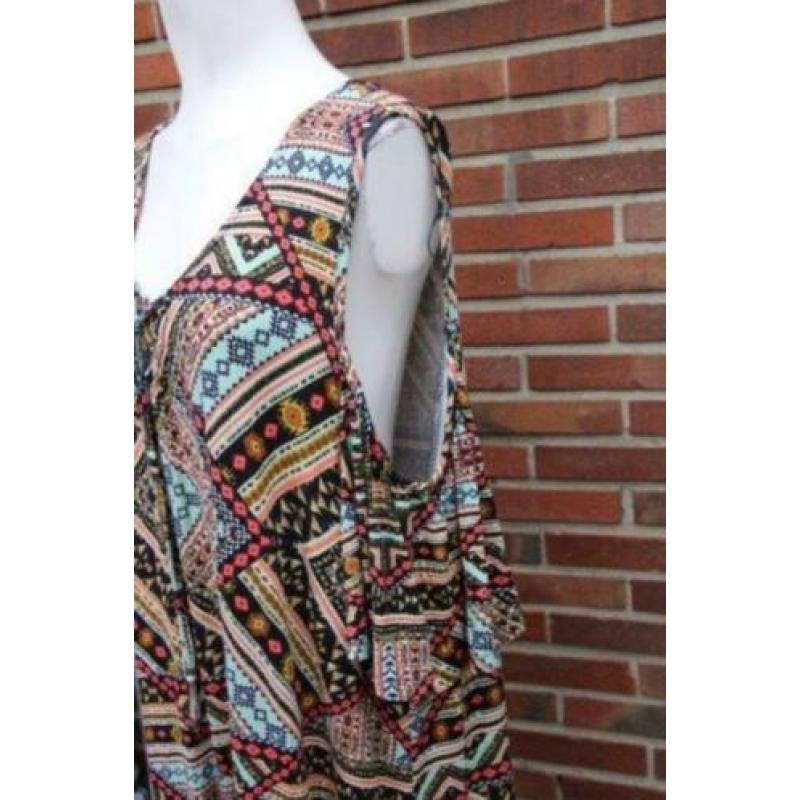 Jurk maxi gekleurd MS mode mt 3XL cold shoulder
