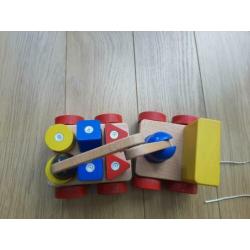 Hijskraan met blokken, veelkleurig, beuken