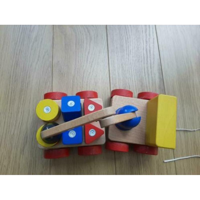 Hijskraan met blokken, veelkleurig, beuken