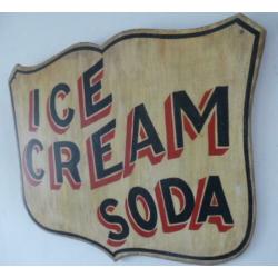 Groot houten paneel/bord/antiek/ijssalon/Ice Cream Soda