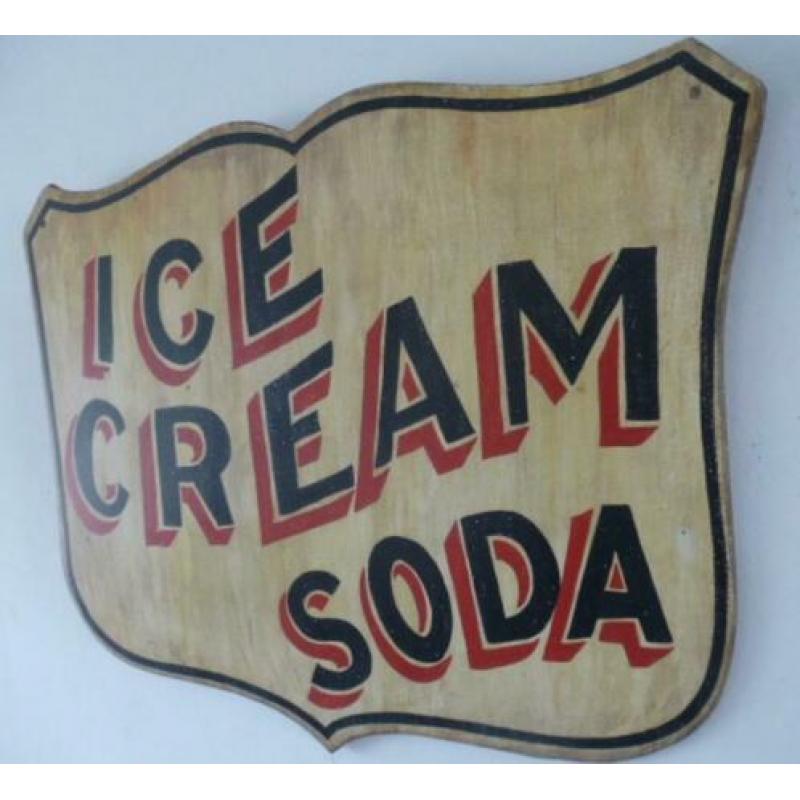 Groot houten paneel/bord/antiek/ijssalon/Ice Cream Soda