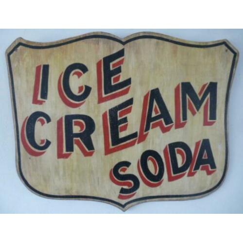 Groot houten paneel/bord/antiek/ijssalon/Ice Cream Soda