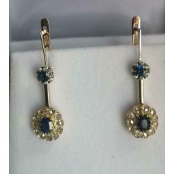 Antieke gouden oorhangers met saffier en diamanten
