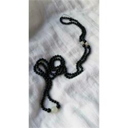 Onyx en maansteen lange ketting & oorbellen, zwart wit