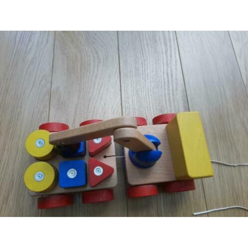 Hijskraan met blokken, veelkleurig, beuken