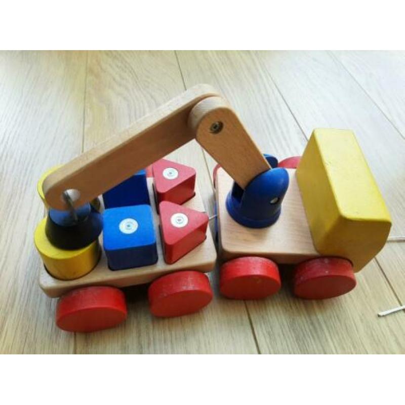 Hijskraan met blokken, veelkleurig, beuken