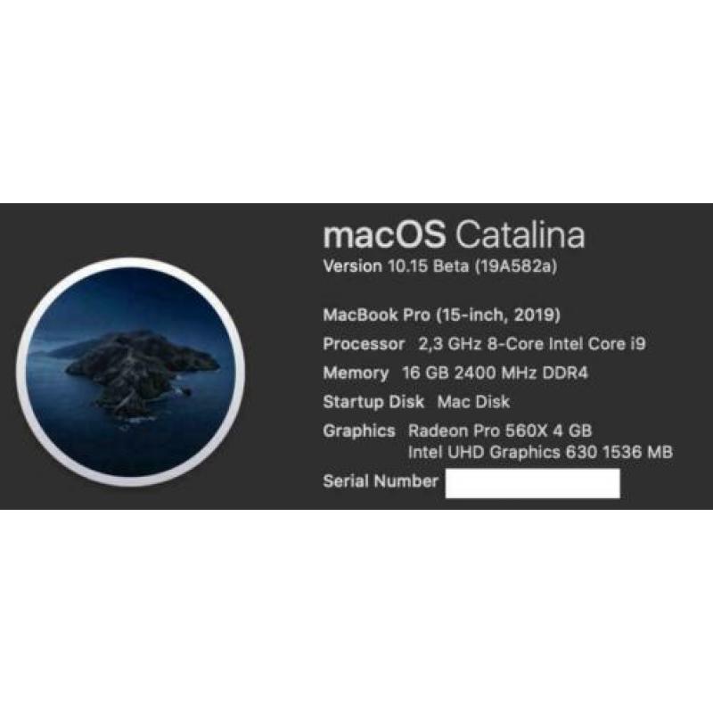 MacBook Pro 15, 2019 Touch Bar & ID 2.3GHz 8-core i9 /16G